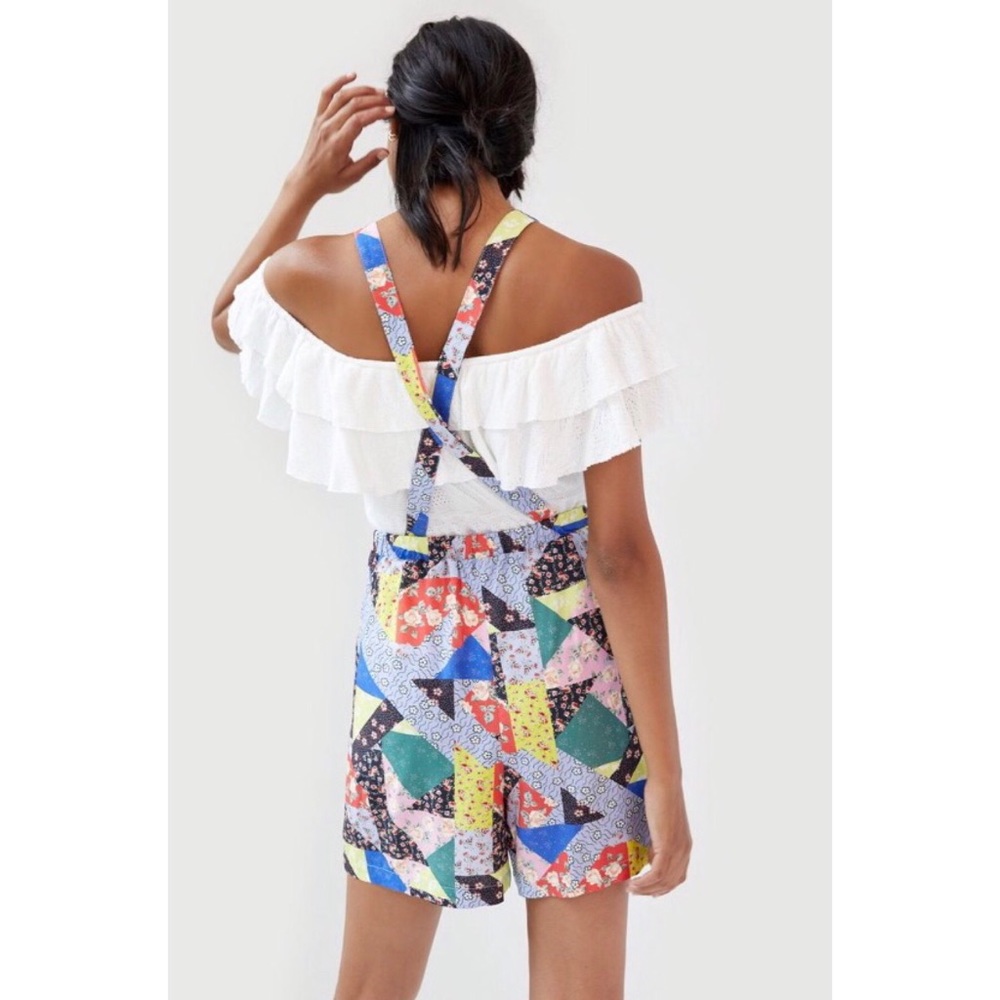 NWT ANTHROPOLOGIE FLORAL PATCHWORK SHORT OVERALLS - Picture 2 of 6